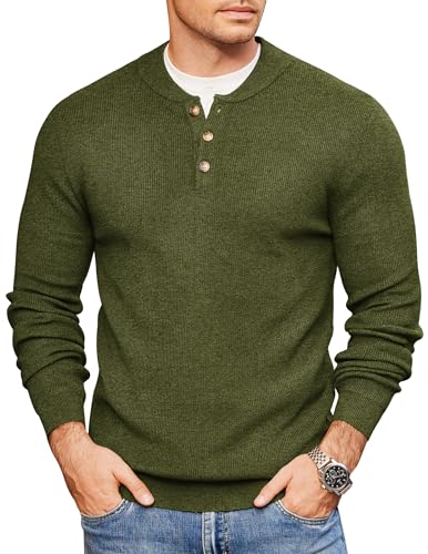 COOFANDY Mens Henley Sweaters Textured Long Sleeve Knitted